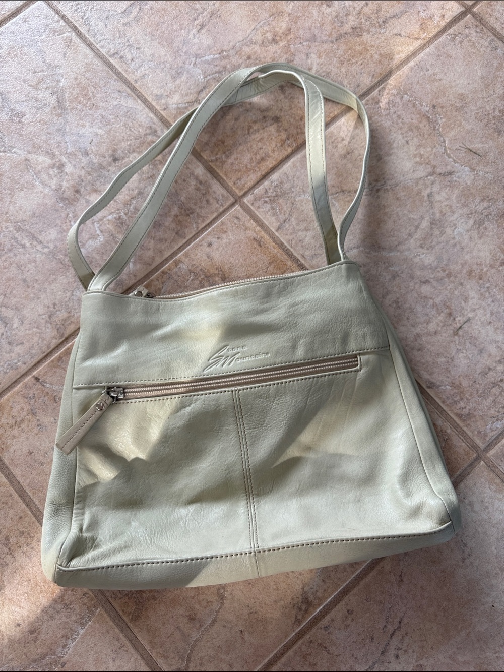 Stone Mountain Accessories Light Sage Leather Shoulder Bag with Front Zip
